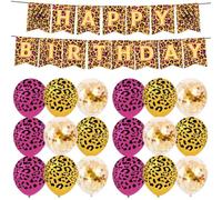 Leopard Print Birthday Decorations, Complete Party Set with Animal Print Balloons and Birthday Banner for Women, Safari Jungle Themed Party Decorations, Pink Gold Cheetah Print Balloons Kit