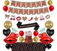 Leopard Print Birthday Decorations Girls - 26 PC Cherry Cheetah Bday Set | Cherry Cheetah Banners Cake Topper Tablecloth Sash Cherry Leopard Balloons for Women Girls Wild Animal Birthday Decoration