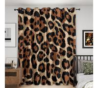 Leopard Print Blackout Curtains, 54 Drop, Brown Cheetah Printed Curtains for Living Room, Bedroom, Eyelet Drapes for Window Home Decor, 66x54 Inch 2 Panels (B-823)