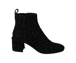 Leopard Print Block Heel Ankle Boots - female - Dolce & Gabbana - Heeled Boots - Black - 3 1/2 UK - Shoes 3 1/2 UK