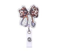 Leopard Print Bow Badge Reel with Clip Nurse Id Badge Holder for Nurses Work Retractable Badge Clip for Women Nurse Nursing Badge Reel with Card Holder Nursing Leaving Gifts for Nurses Women