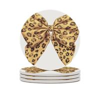 Leopard Print Bow Cute Aesthetic Coasters Set of 4 Absorbent Coasters