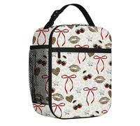 Leopard-Print Bow Lunch Bag, Girls Packed Lunch Bag with Side Bottle Holder, Insulated Leakproof Lunch Box, Preppy Lunch Box for School Work and Camping, Preppy Gifts for Girls, Teens, Women