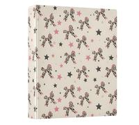 Leopard Print Bow Star Pattern 3 Ring Binder 1.5 Inch Round Ring Binder View Binder Holds 200 Documents for Home School Office Use