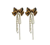 Leopard Print Bowknot Dangle Drop Earrings for Women Tennis Cubic Zirconia Pearl Tassel Dangling Statement Bow Earring Trendy 80/90s Wedding Party Holiday Accessories Fashion Y2k Jewelry