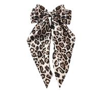 Leopard Print Bows - Satin Ribbon Barrette Large Fashion Bow Hair Clip | Satin Ribbon Clip for Thick, Curly, Thin, Smooth, Cute Daily Wear and Hair Accessories
