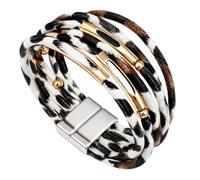 Leopard Print Bracelet for Women, Multi Layer Animal Print Wrap Bracelet Bangle, Magnetic Clasp Statement Jewellery, Fashion Multi Layer Strand Bracelet, Gift for Her Wife Womens Girls (Gold)