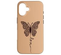Leopard Print Butterfly - Cute Love Lettering Graphic Case for iPhone 16