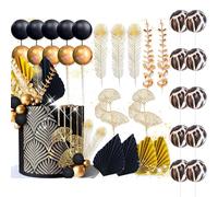 Leopard Print Cake Decorations - 31PCS Black and Gold Cake Decorations, Boho Cheetah Cakes Toppers, Animal Cakes Toppers with Black and Gold Accents,Cheetah Print Cupcake Topper for Baby Shower