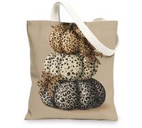 Leopard Print Canvas Tote Bags, Stylish Animal Pattern Reusable Grocery Bags, Chic Vintage Lightweight Washable Shoulder St, Beige, 13x15 Inch