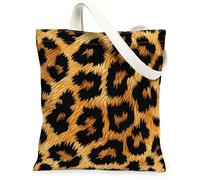 Leopard Print Canvas Tote Bags, Stylish Animal Pattern Reusable Grocery Bags, Summer Chic Lightweight Washable Shoulder Str, Brown, 13x15 Inch