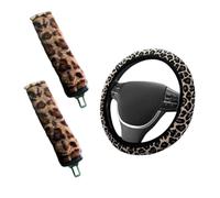 Leopard Print Car Steering Wheel Cover, Premium Protective Cover For Driving Comfort, Universal Fit For Most Vehicles, Three Piece Set With Distinctive Design