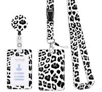 Leopard Print Card Holder and Lanyard Set Retractable Badge Reel with ID Card Lanyard Office School Office Badge
