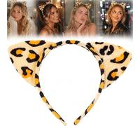 Leopard Print Cat Ears Headband, Beige, Orange And Black, 1 Hairband | Single-Piece Design With 2 Pointed Ears, Holds Hair Back, For Adult Costume Parties, Themed Events And Cosmetic Application