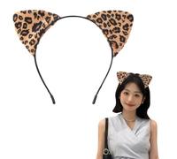 Leopard Print Cat Ears Heandband for Women Leopard Print Hair Accessories Hair Wrap Cheetah Cat Ear Hair Band for Party Cosplay Ear Headwear Headdress Hair Hoop for Women