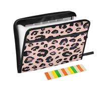 Leopard Print Cheetah Pink File Organizer 13 Pocket Expanding File Folder with Front Pouch Portable Business Fire Storage Document Organizer Folder with Zipper