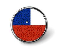 Leopard Print Chile Flag Round Brooch Pin Badge Lapel Tie Pin for Women Men Office Worker Teacher Decor