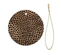 Leopard Print Christmas Ceramic Ornament - Double-Sided Uv Printed Round Hanging Decoration with Gold String for Tree