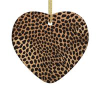 (Leopard Print) Christmas Tree Ceramic Hanging Heart Bauble Ornaments Festive Xmas Pendant Decorations For Party Home Decor
