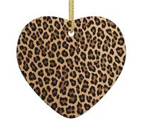 Leopard Print Christmas Tree Ceramic Ornaments Pendants, Heart Shaped Xmas Ornaments for Novel 1 Piece