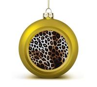 Leopard Print Christmas Tree Ornaments 1.6 Inch Shatterproof Pc Plastic Balls with Lanyard Baubles Hanging Christmas Ball Ornaments for Xmas Tree Holiday Party Wedding Home Decorations-Golden