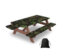 _Leopard_Print_Clover_Leaves_1 Printed Picnic Table Cover 60-Inch Waterproof Picnic Tablecloth And Bench Cover, Suitable For Camping Barbecue, Including Handbag