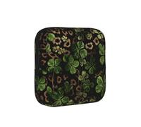 _Leopard_Print_Clover_Leaves_1 Printed Sponge Composite Fabric Women's Sanitary Napkin Storage Bag, Portable Pad Clip for Daily Use During Travel.