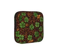 _Leopard_Print_Clover_Leaves Printed Sponge Composite Fabric Women's Sanitary Napkin Storage Bag, Portable Pad Clip for Daily Use During Travel.