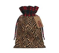 Leopard Print Color Blocked Linen Drawstring Gift Bag, Reusable Gift Bag