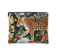 Leopard Print Cosmetic Bag, Jungle Inspired Animal Makeup Pouch for Women, Portable Small Canvas Zipper Organizer, Summer Travel Toiletry Case 7x9 Inch
