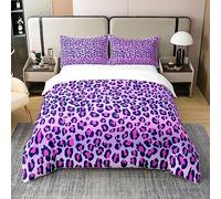 Leopard Print Cotton Duvet Cover Set Double Size Girls Pink Purple Cheetah Print Bedding Set Wild Animal Theme Comforter Cover Set for Girl Teens Bedroom Decor Bedspread Cover ( No Comforter)