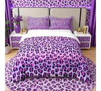Leopard Print Cotton Duvet Cover Set Single Size Girls Pink Purple Cheetah Print Bedding Set Wild Animal Theme Comforter Cover Set for Girl Teens Bedroom Decor Bedspread Cover ( No Comforter)