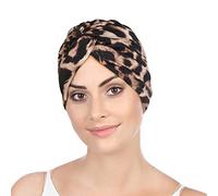Leopard Print Cotton Headscarf Turban Hat for Women UK - Double Layer Twisted Style Head Wrap, No Sew Hair Covering Bandana for Ladies Hair Loss Cancer Patients
