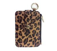 Leopard Print Credit Cards Holder Slim Multi-Function Mini Coin Pocket Korea Style PU Leather Women's Short Wallet Keychain Accessory(Brown)