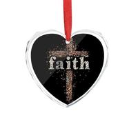 Leopard Print Crossed Faith1 Christmas Ornament Glass Heart Pendant Souvenir