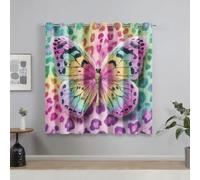 Leopard Print Curtains for Bedroom 52 x 84 Inch 2 Panels, Colorful Butterfly Blackout Curtains for Living Room Accessories, Eyelet Thermal Patterned Black Out Curtain G&-10
