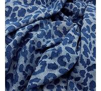 Leopard print Denim fabric pure cotton fabric Jacquard washed denim Fabric by the meter No bombs thicken Denim Fabric for sewing Jeans Dressmaking T-Shirt Patchwork Clothes 150cm Wi(Color:medium blue)