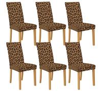 Leopard Print Dining Chair Covers, Stretch & Washable Spandex Seat Protectors, Stylish Decorative Slipcovers for Modern Kitchen Dining Room 6PCS
