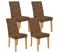 Leopard Print Dining Chair Covers, Stretch & Washable Spandex Seat Protectors, Stylish Decorative Slipcovers for Modern Kitchen Dining Room 4PCS