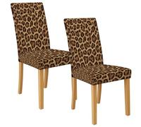 Leopard Print Dining Chair Covers, Stretch & Washable Spandex Seat Protectors, Stylish Decorative Slipcovers for Modern Kitchen Dining Room 2PCS