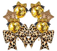 Leopard Print Disco Ball Balloon Gold Cheetah Bow Foil Balloons Set 8Pcs | 70s 80s Themed Wild Jungle Safari Glam Bachelorette Birthday New Year Party Decorations