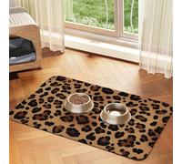 Leopard Print Dog Food Mat, Absorbent Pet Feeding Mat for Food and Water Bowls Non-Slip Placement Pad for Floors Waterproof Quick Dry Water Dispenser Mat for Dogs Puppy Cats 12x18 Inch