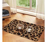 Leopard Print Dog Food Mat, Absorbent Pet Feeding Mat for Food and Water Bowls Non-Slip Placement Pad for Floors Waterproof Quick Dry Water Dispenser Mat for Dogs Puppy Cats 12x18 Inch