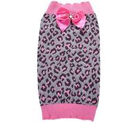 Leopard Print Dog Sweater with Bow Tie Adorable Winter Puppy Clothing Cozy Pet Apparel Fashion Warm Soft Knit Outfit (XL)