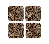 (Leopard Print) Drink Coasters Set Of 4 Non-Slip Leather Coasters For Cups Mugs Glasses Tabletop Protection For Home Office Bar