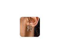 Leopard Print Earrings for Women Boho Leopard Print Ribbon Bow Earrings Cheetah Bowknot Stud Earring Animal Print Statement Earring Fashion Costume Jewelry Holiday Gift, L, Metal, No Gemstone