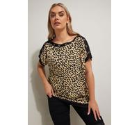 Yours Curve Leopard Print Eyelet Detail Top - Women's - Plus Size Curve Brown