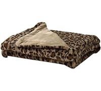Leopard Print Faux Fur Bed Blanket - Reversible, Ultra Soft & Fluffy Fleece Throw for Bedroom/Couch (Dark Khaki, 130 * 160cm)