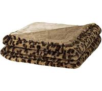 Leopard Print Faux Fur Bed Blanket - Reversible, Ultra Soft & Fluffy Fleece Throw for Bedroom/Couch (Light Khaki, 160 * 200cm)