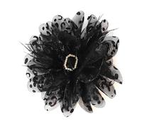 Leopard Print Feather Flower Brooch, 12cm Handmade Organza Fabric with CZ Crystal - Dainty Floral Lapel Pin for Wedding Guest, Banquet & Party Attire, Dress Suit Clothes Accessories (Black)
